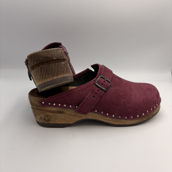 Troentorp Of Sweden Wood Clog Burgundy Purple Suede Slip on Mules Womens 37 6.5 - Picture 3 of 10